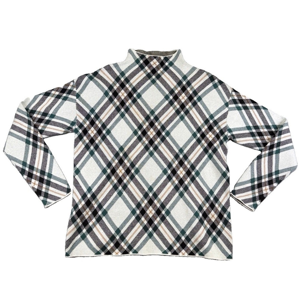 Tahari Women's Plaid Print Mock Neck Sweater Size XL Preppy Holiday Wintercore